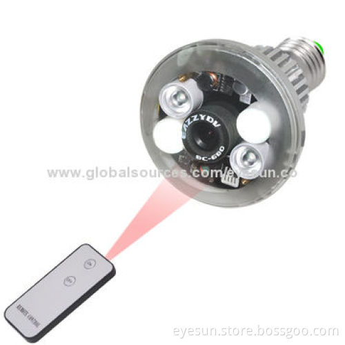 Bulb CCTV Security Hidden Camera with Remote Control Light, IR LED and microSD Card Storage